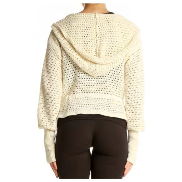 Free People Cream Crochet Knit Hoodie Cardigan Boho Cottagecore XS - Picture 2 of 10